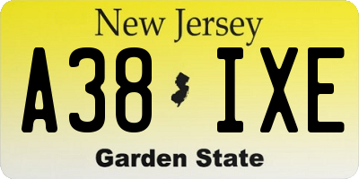 NJ license plate A38IXE