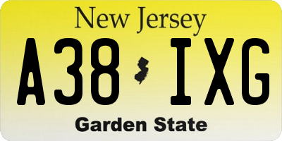 NJ license plate A38IXG