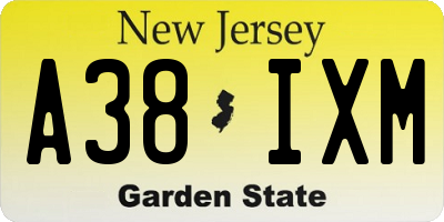NJ license plate A38IXM