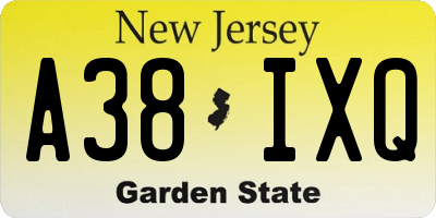 NJ license plate A38IXQ