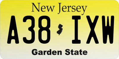 NJ license plate A38IXW