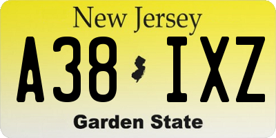 NJ license plate A38IXZ