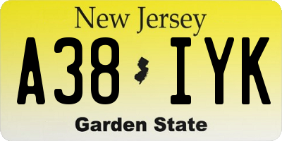 NJ license plate A38IYK