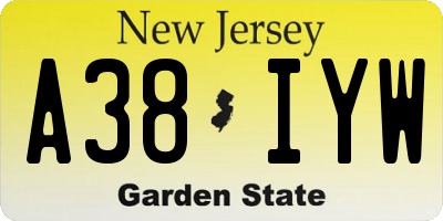 NJ license plate A38IYW