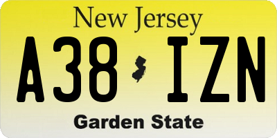 NJ license plate A38IZN