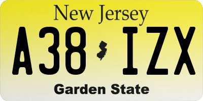 NJ license plate A38IZX
