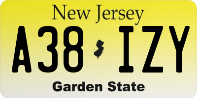 NJ license plate A38IZY