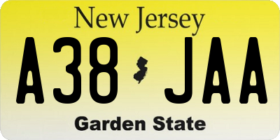 NJ license plate A38JAA
