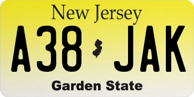 NJ license plate A38JAK