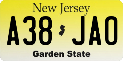 NJ license plate A38JAO