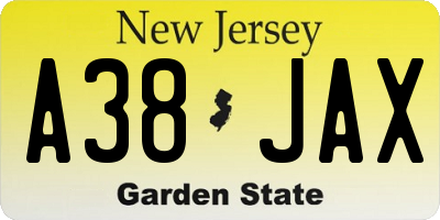 NJ license plate A38JAX