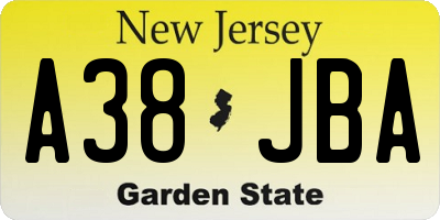 NJ license plate A38JBA