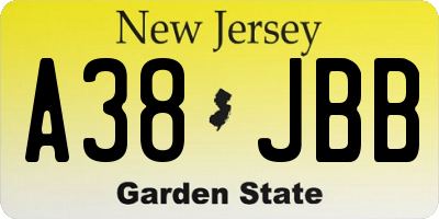 NJ license plate A38JBB
