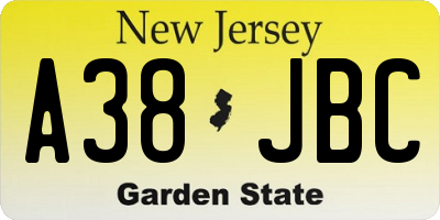 NJ license plate A38JBC