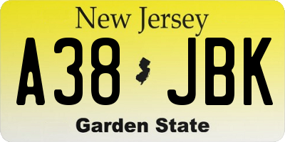 NJ license plate A38JBK