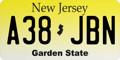 NJ license plate A38JBN