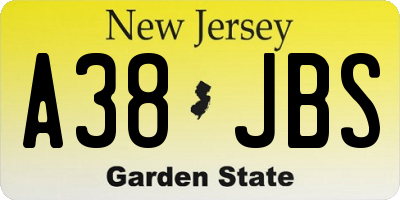 NJ license plate A38JBS