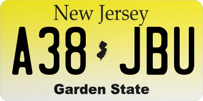 NJ license plate A38JBU