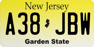 NJ license plate A38JBW