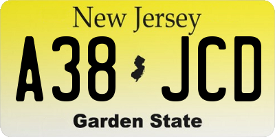 NJ license plate A38JCD