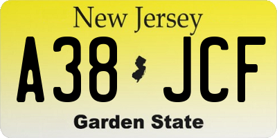 NJ license plate A38JCF