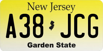 NJ license plate A38JCG