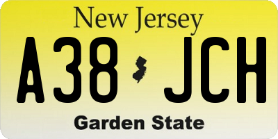 NJ license plate A38JCH