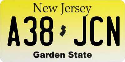 NJ license plate A38JCN