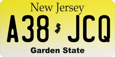 NJ license plate A38JCQ