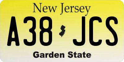 NJ license plate A38JCS