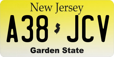 NJ license plate A38JCV