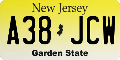 NJ license plate A38JCW
