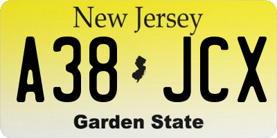 NJ license plate A38JCX