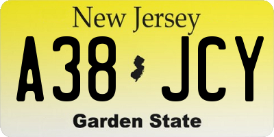 NJ license plate A38JCY