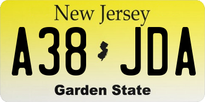 NJ license plate A38JDA