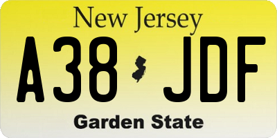 NJ license plate A38JDF