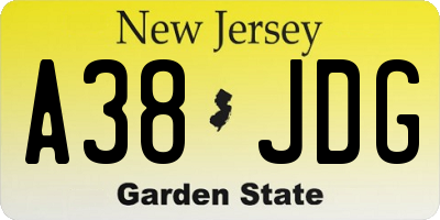 NJ license plate A38JDG