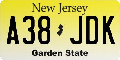 NJ license plate A38JDK