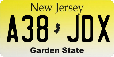 NJ license plate A38JDX