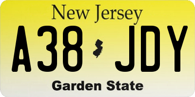 NJ license plate A38JDY
