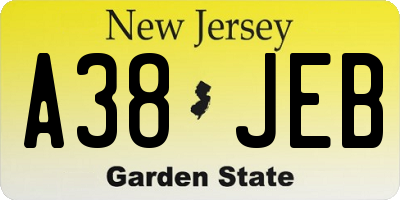 NJ license plate A38JEB