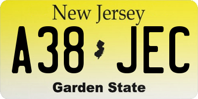 NJ license plate A38JEC