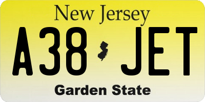 NJ license plate A38JET