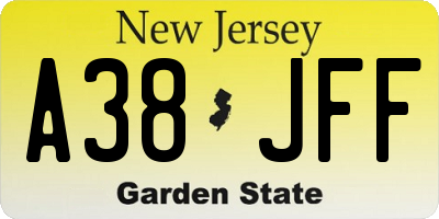 NJ license plate A38JFF