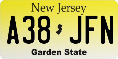 NJ license plate A38JFN