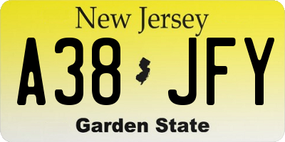 NJ license plate A38JFY