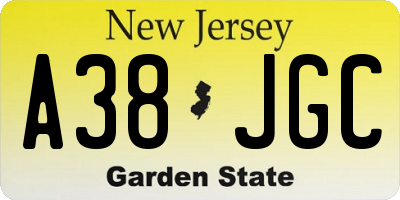 NJ license plate A38JGC