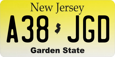 NJ license plate A38JGD
