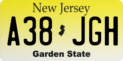 NJ license plate A38JGH