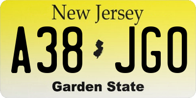NJ license plate A38JGO